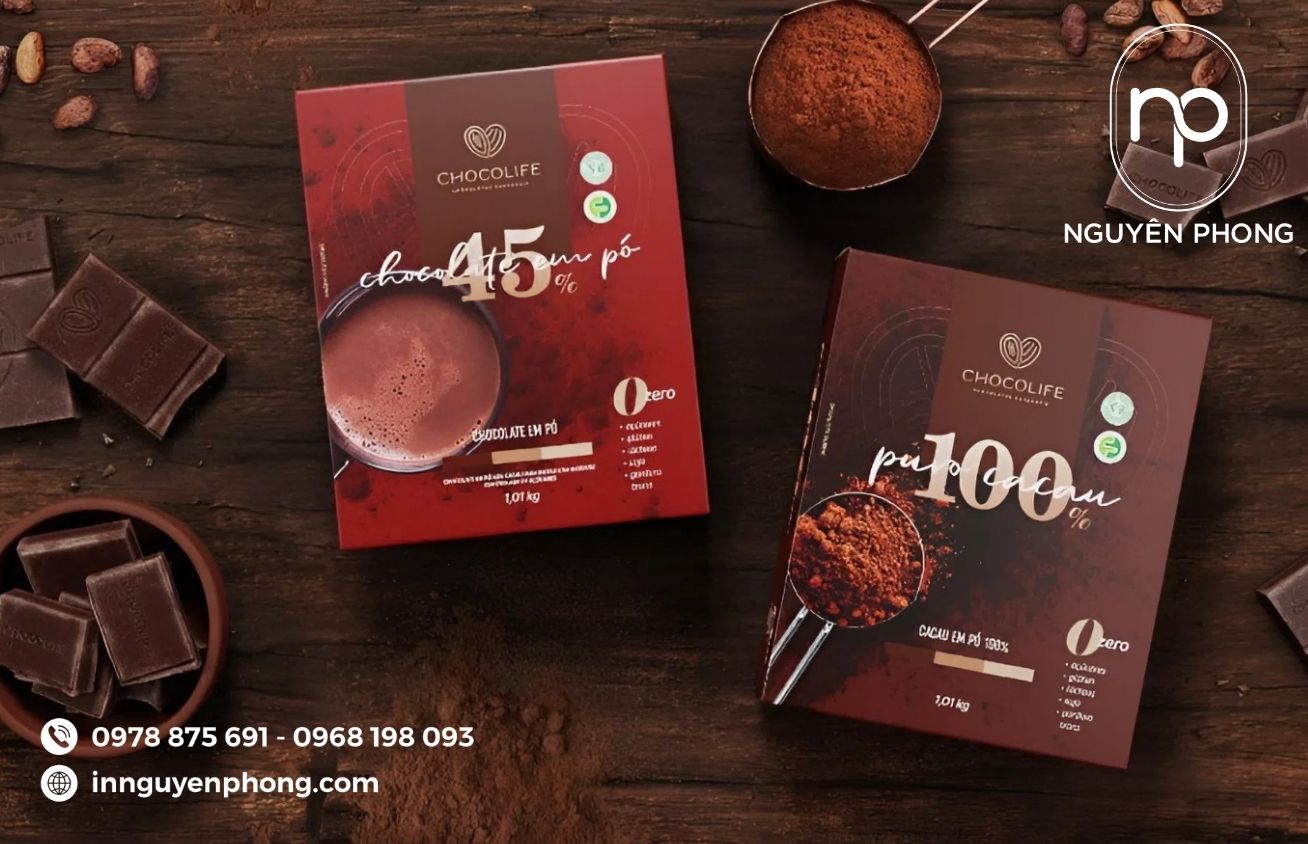 Mẫu hộp giấy đựng bột cacao thiết kế cá nhân hóa 